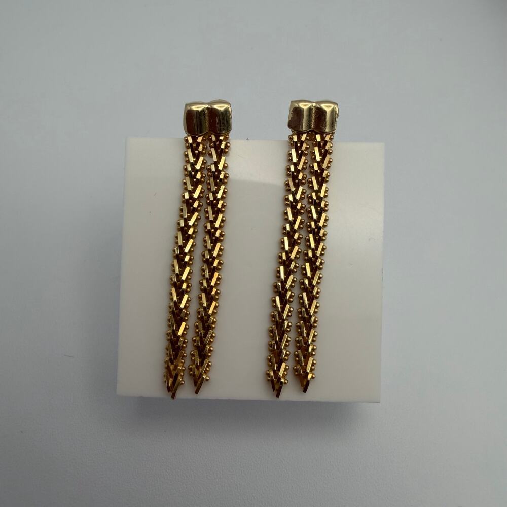 Vintage 14K Yellow Gold Multi-Strand Dangle Chain Drop Earrings 5g Statement